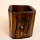 Handcrafted Wood Square Pen Pot with Floral Design
